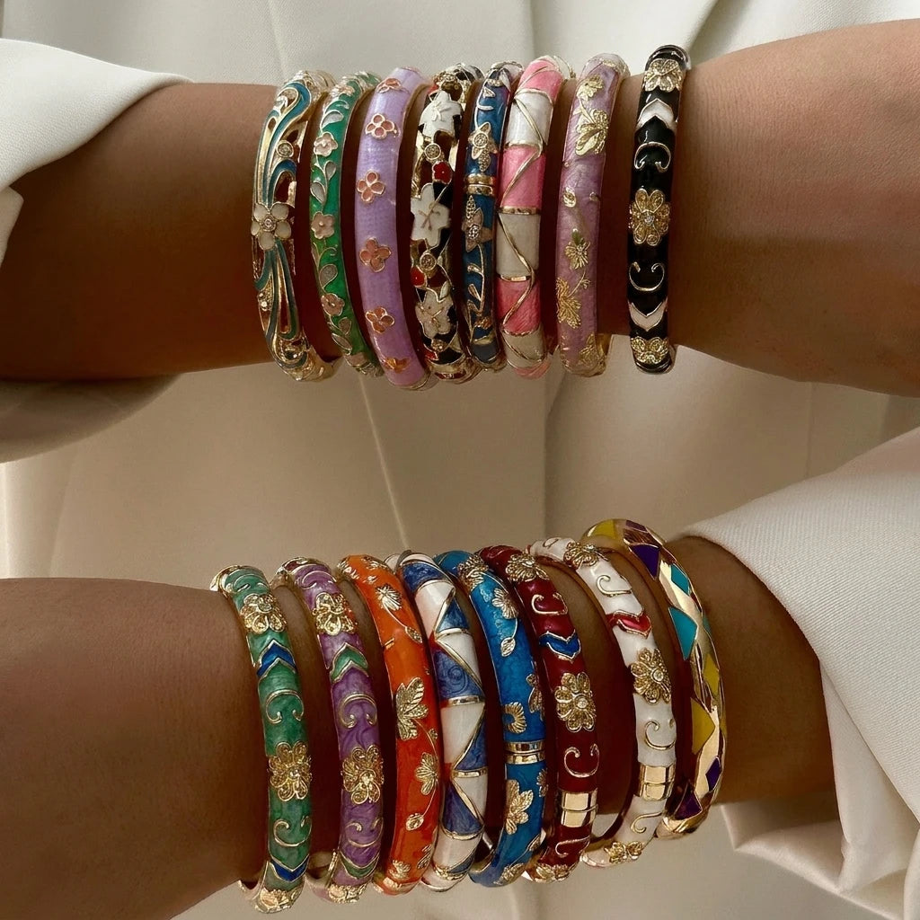 Jonc Cloisonné Fleurs Colorées – Style Doré