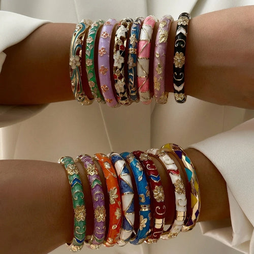 Jonc Cloisonné Fleurs Colorées – Style Doré