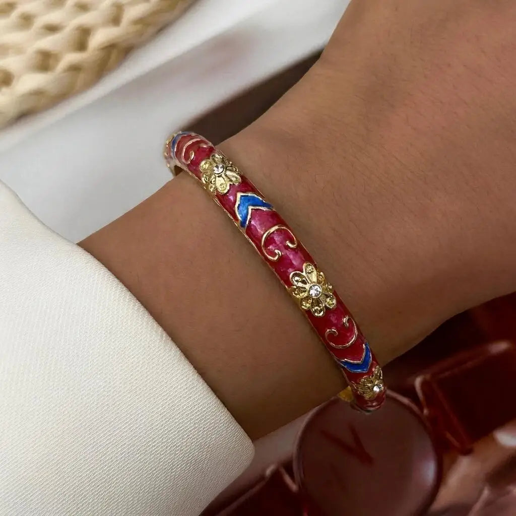 Jonc Cloisonné Fleurs Colorées – Style Doré
