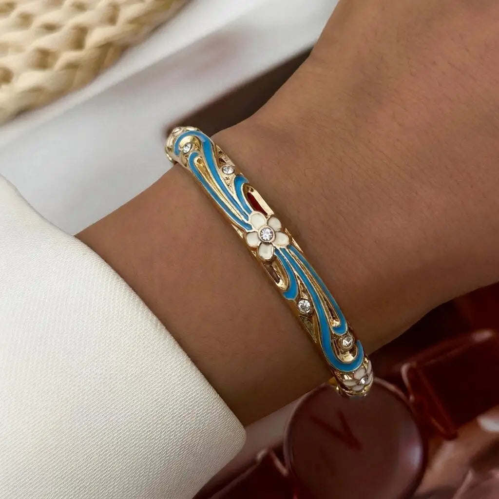 Jonc Cloisonné Fleurs Colorées – Style Doré