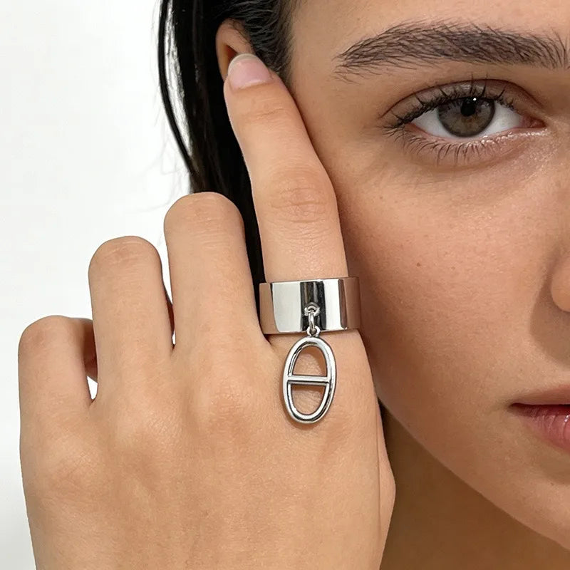 Bague Ouverte Géométrique en Acier Inoxydable