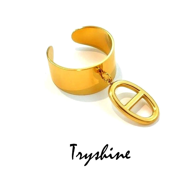 Bague Ouverte Géométrique en Acier Inoxydable