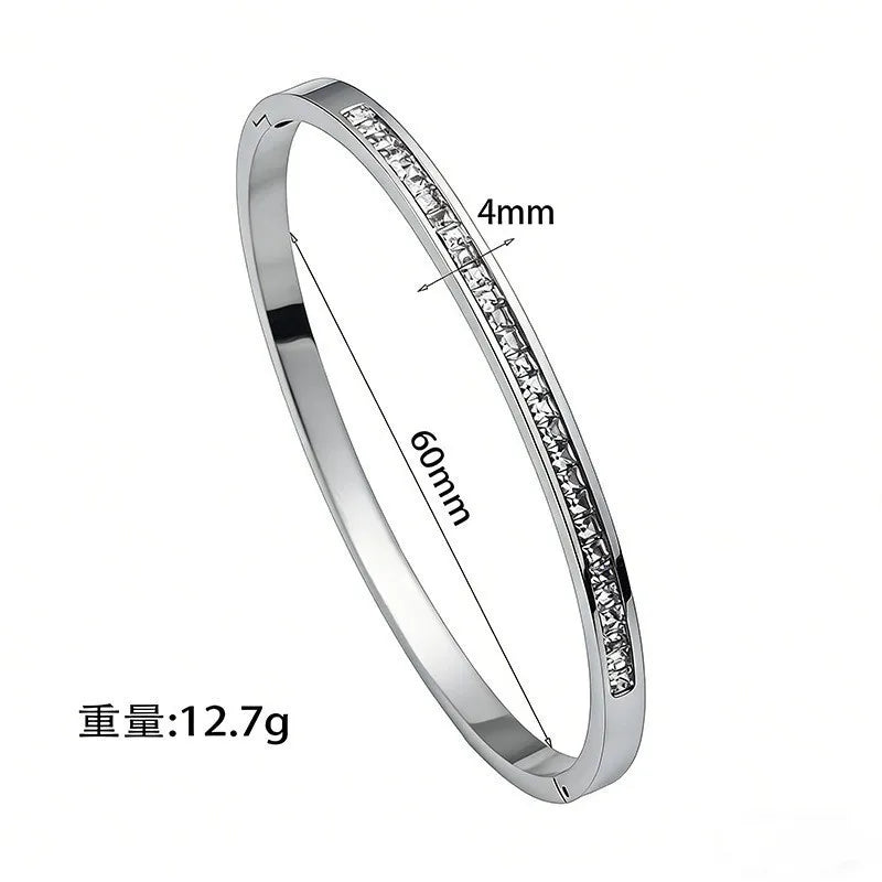 Bracelet Jonc Trèfle en Acier inoxydable avec Zircone