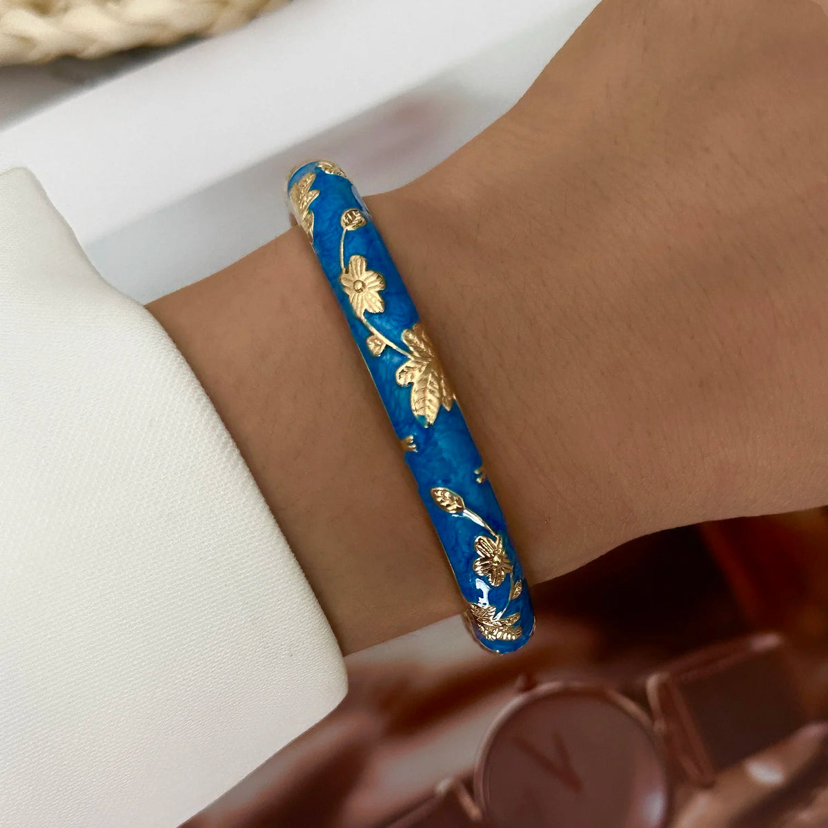 Jonc Cloisonné Fleurs Colorées – Style Doré