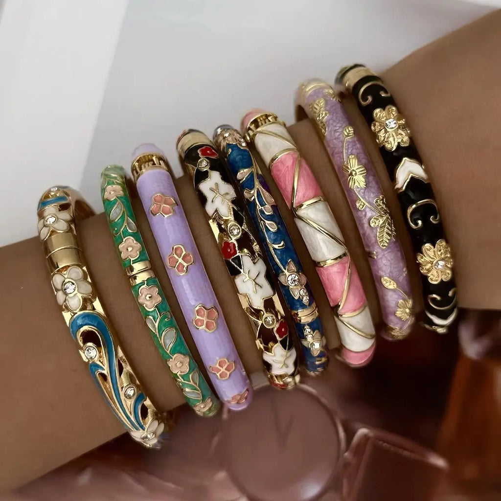 Jonc Cloisonné Fleurs Colorées – Style Doré