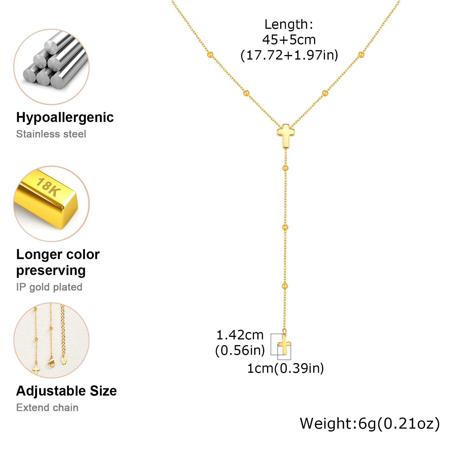 Collier Croix Religieuse en Y – Acier Inoxydable