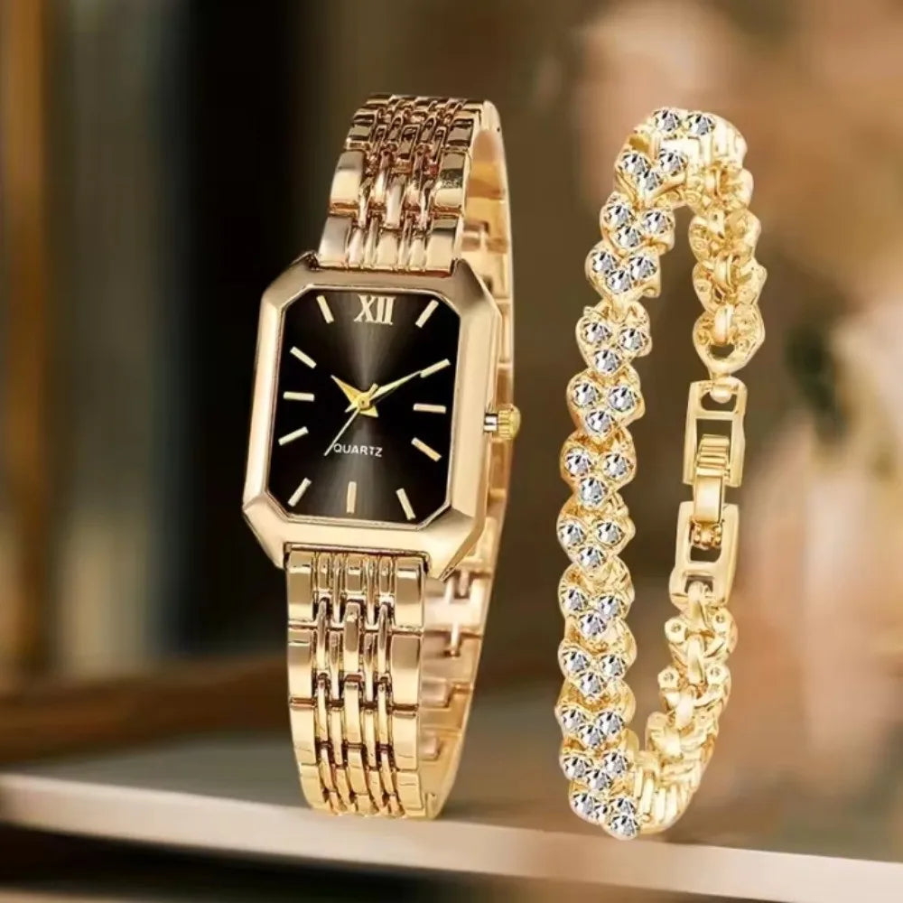 Montre Femme Quartz Bracelet Acier – Strass & Élégance