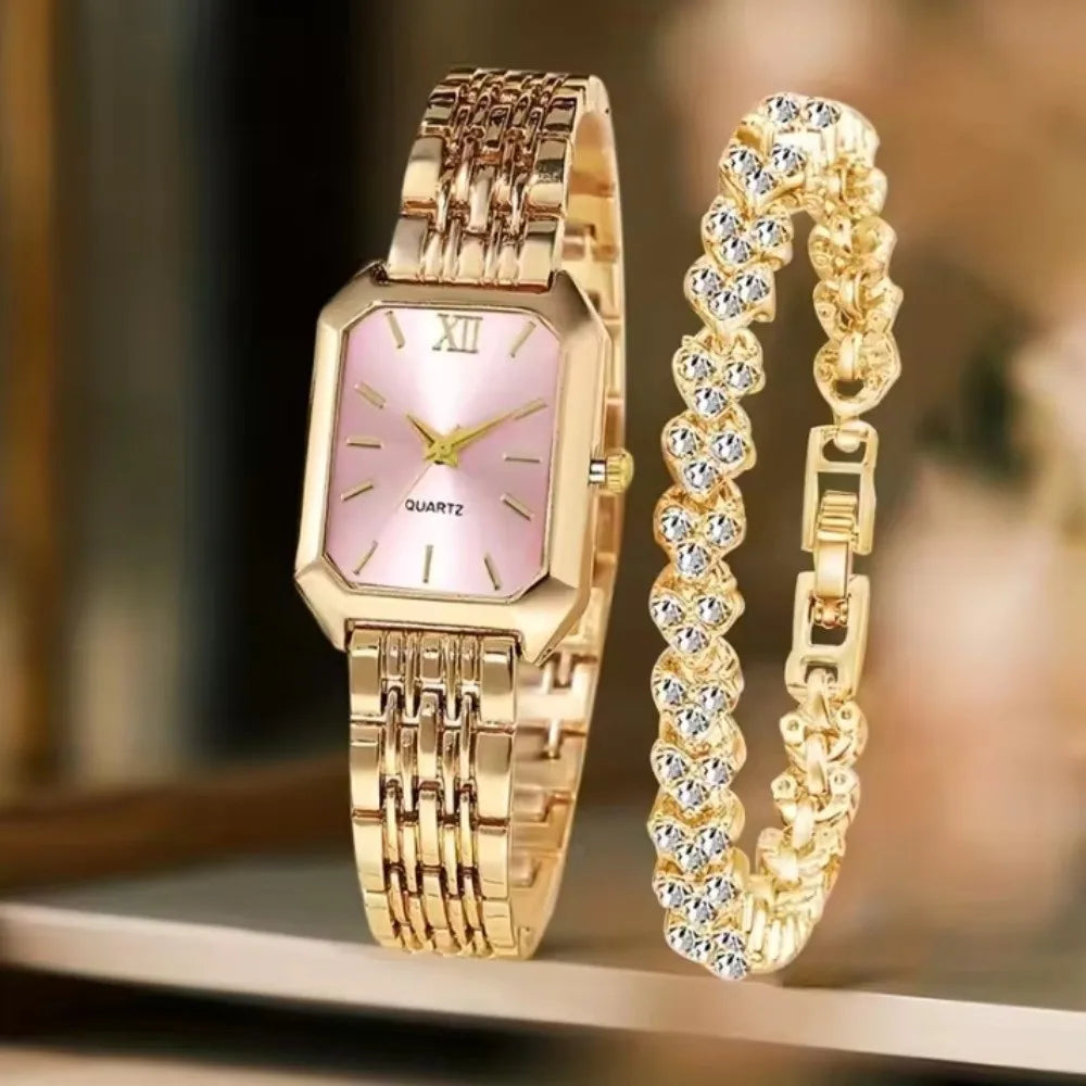 Montre Femme Quartz Bracelet Acier – Strass & Élégance