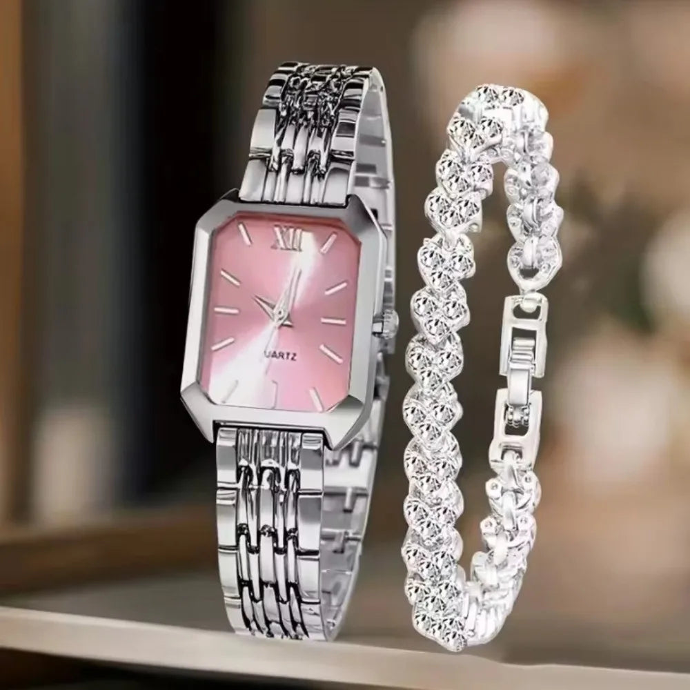 Montre Femme Quartz Bracelet Acier – Strass & Élégance