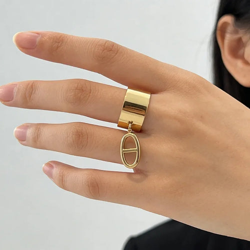 Bague Ouverte Géométrique en Acier Inoxydable