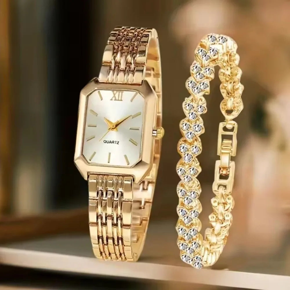 Montre Femme Quartz Bracelet Acier – Strass & Élégance