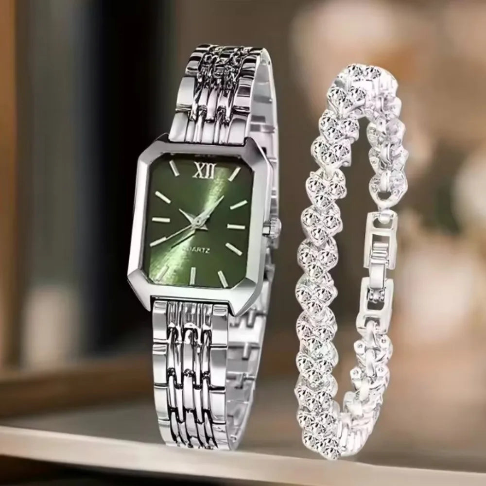 Montre Femme Quartz Bracelet Acier – Strass & Élégance