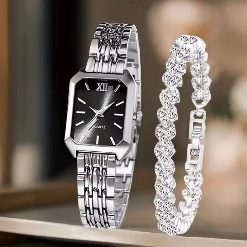 Montre Femme Quartz Bracelet Acier – Strass & Élégance