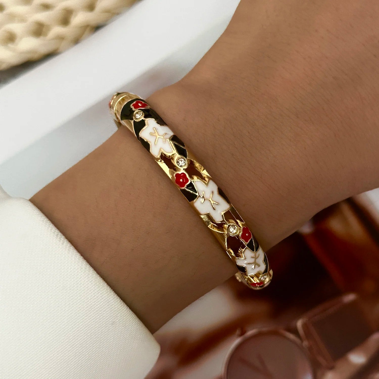 Jonc Cloisonné Fleurs Colorées – Style Doré