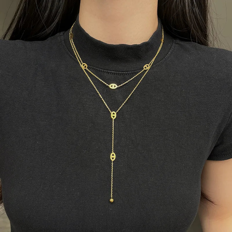 Collier Long Breloque Marine – Acier Inoxydable
