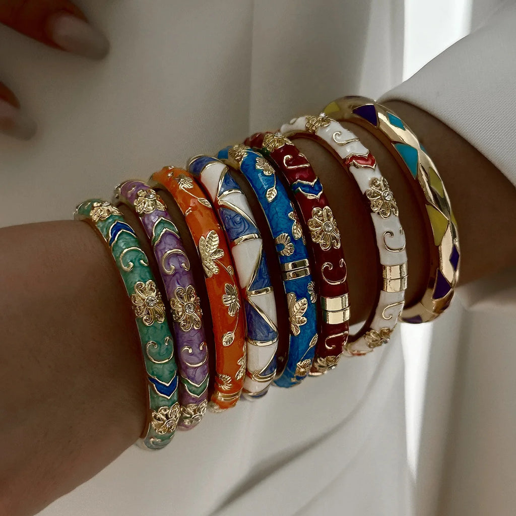 Jonc Cloisonné Fleurs Colorées – Style Doré
