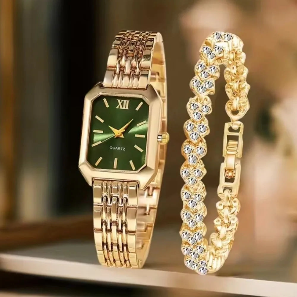 Montre Femme Quartz Bracelet Acier – Strass & Élégance