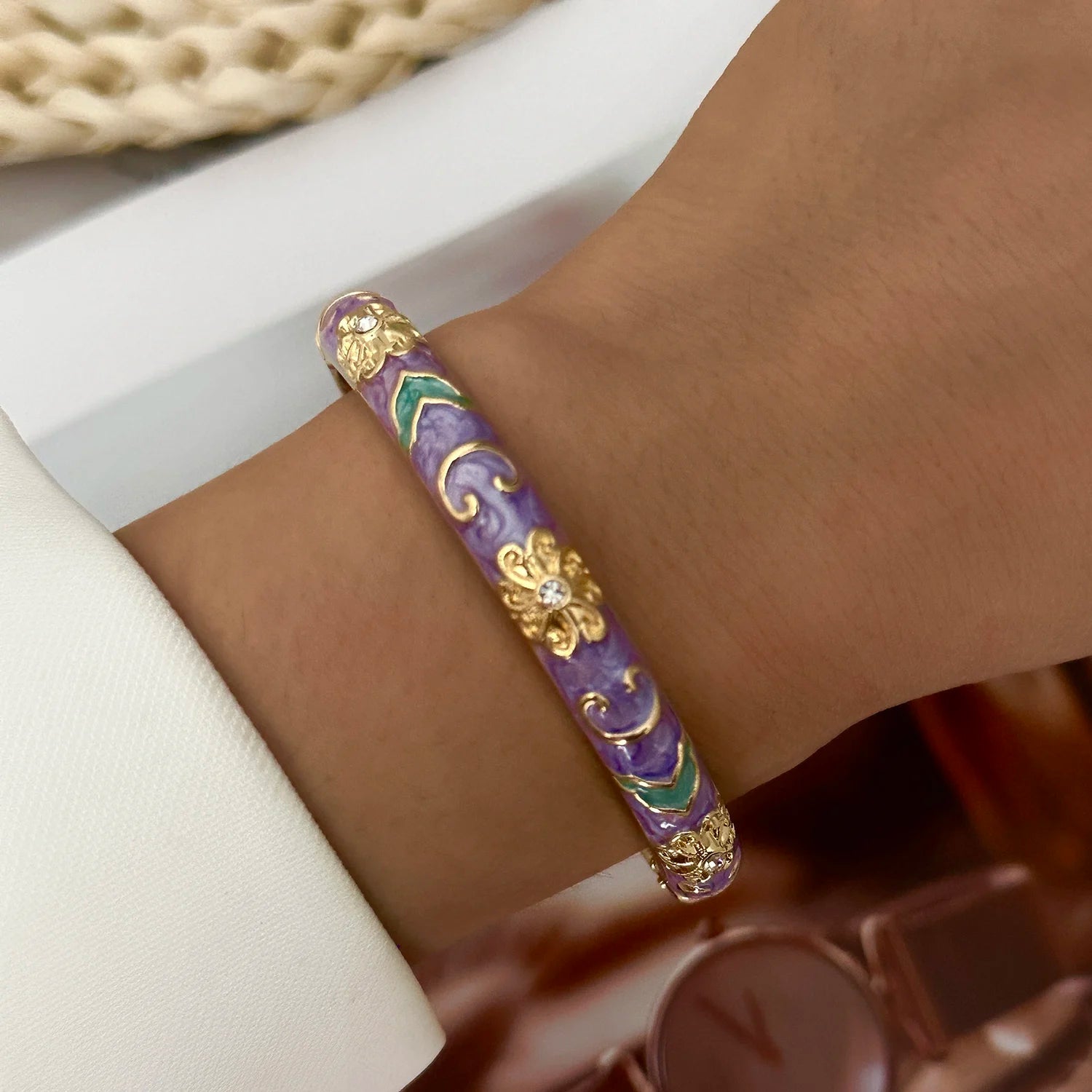 Jonc Cloisonné Fleurs Colorées – Style Doré