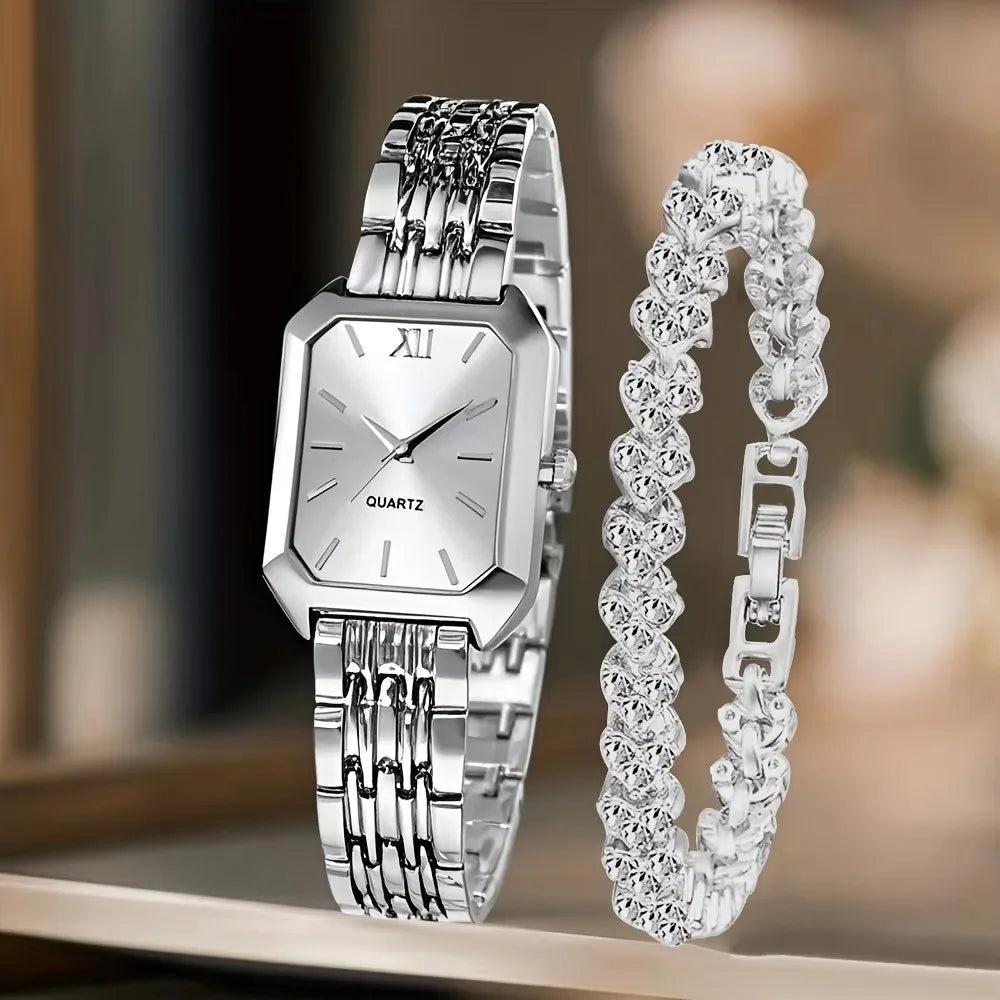 Montre Femme Quartz Bracelet Acier – Strass & Élégance