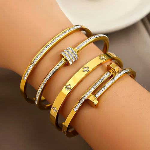 Bracelet Jonc Trèfle en Acier inoxydable avec Zircone