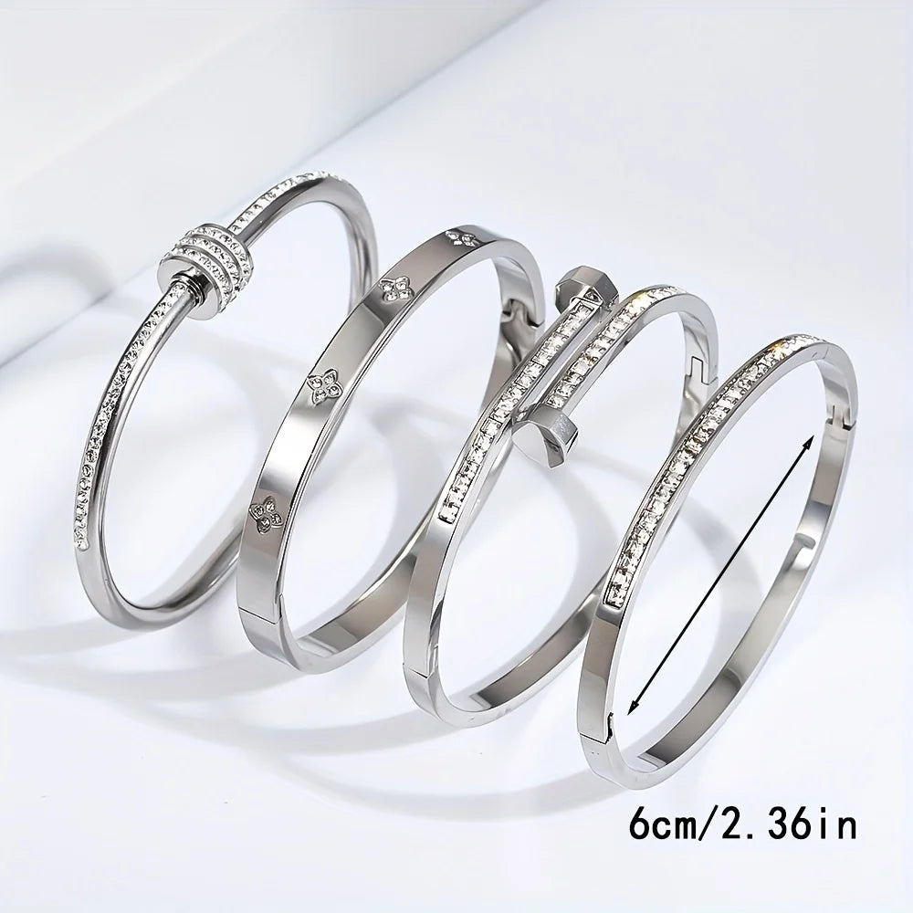 Bracelet Jonc Trèfle en Acier inoxydable avec Zircone