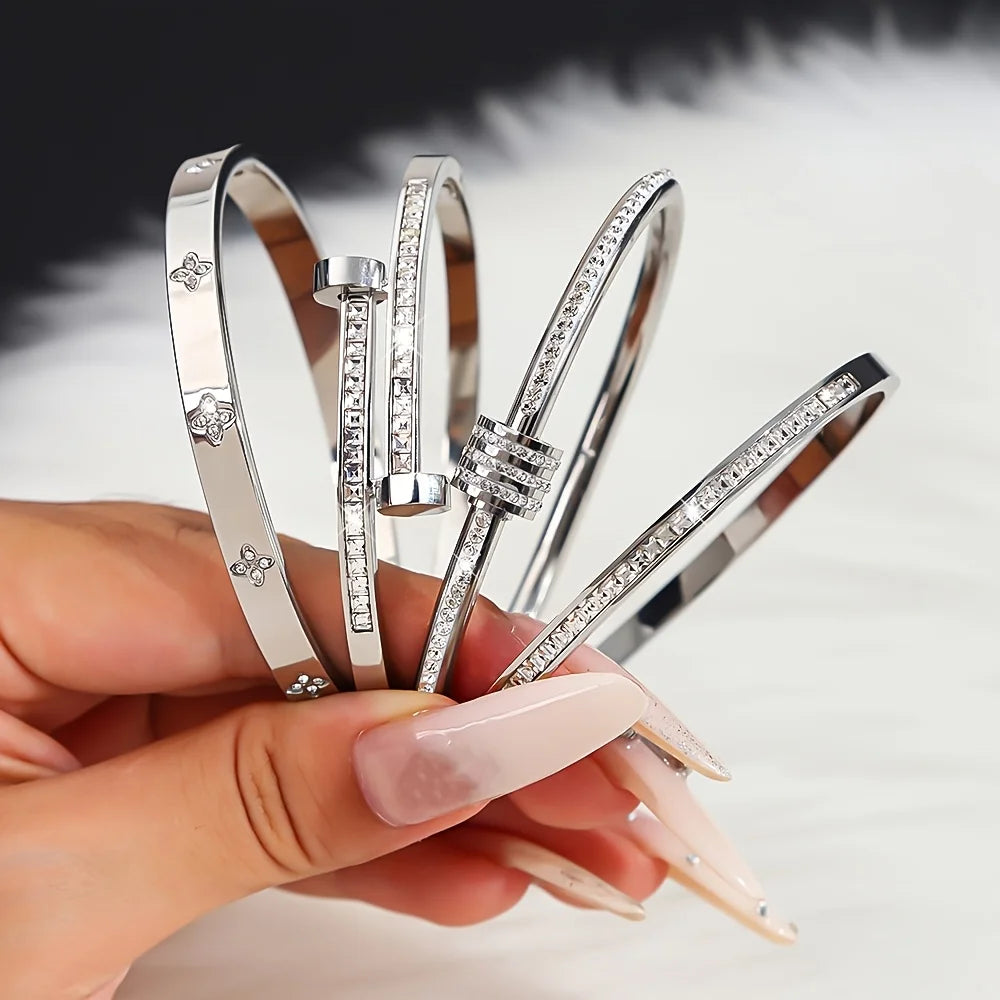 Bracelet Jonc Trèfle en Acier inoxydable avec Zircone
